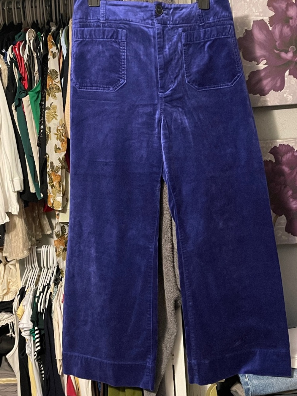 Maeve The Colette Cropped Wide-Leg Blue Velvet Pants Size 29 - Picture 7 of 7